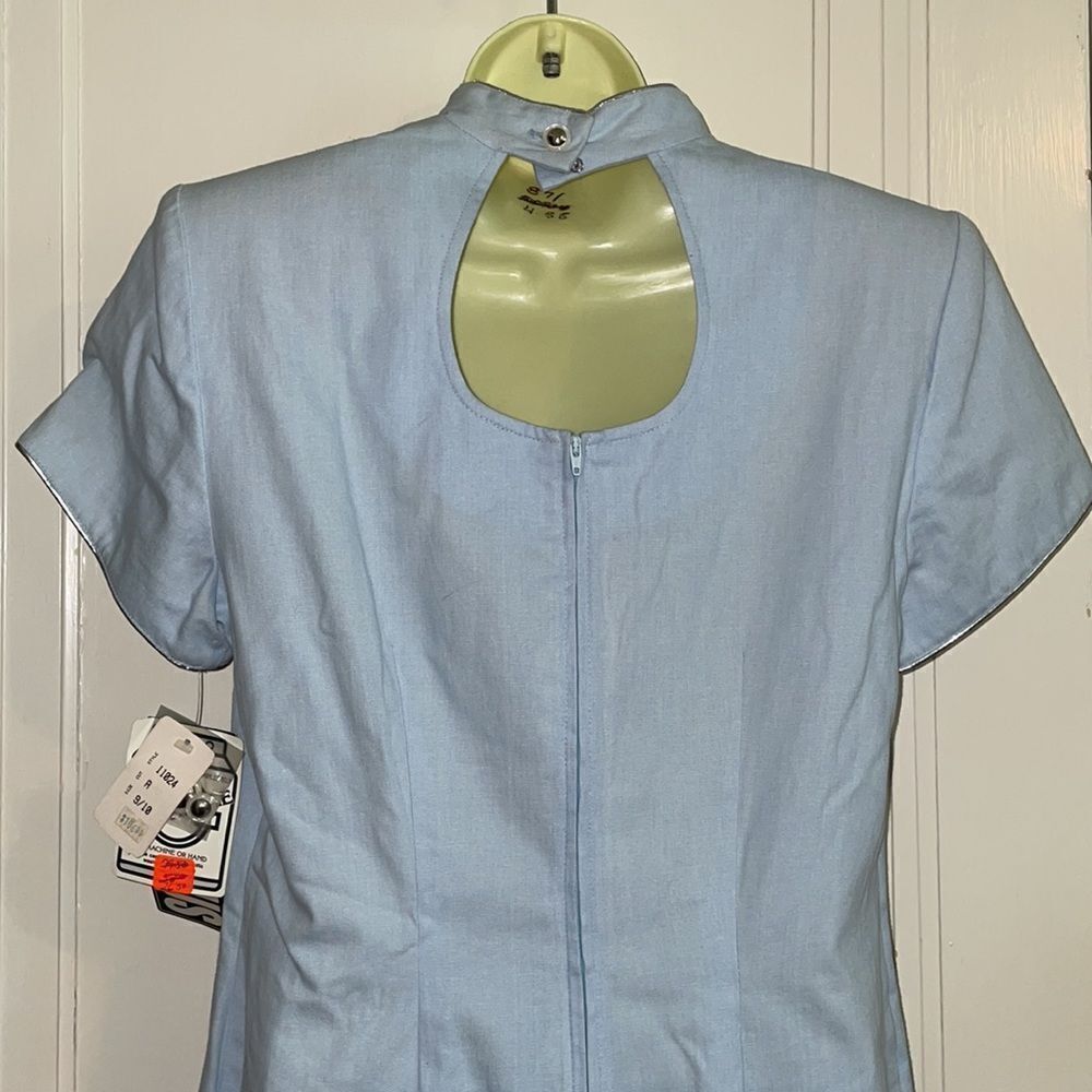 NWT Vtg 80s/90s First Focus light blue cotton short sleeve midi dress - Picture 8 of 10